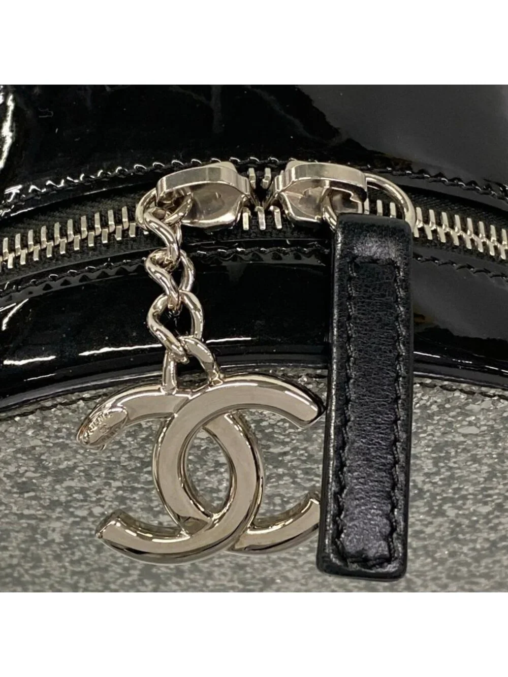 Chanel Shoulder Bag Silver Black 2-Way Chain Round Leather